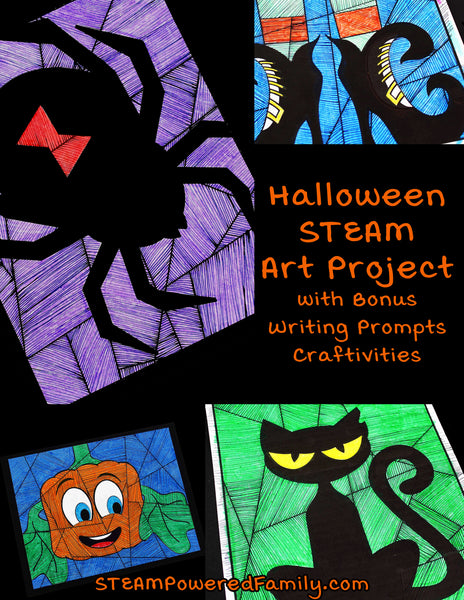 Halloween Art and Math Activity with Bonus Writing Prompts Craft