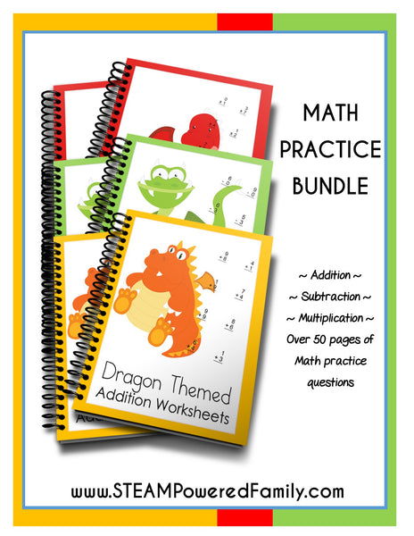 Dragon Math Practice Bundle - Includes Addition, Subtraction & Multiplication