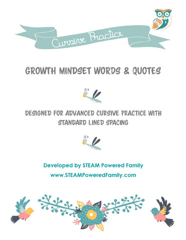 Growth Mindset Cursive Practice Pack