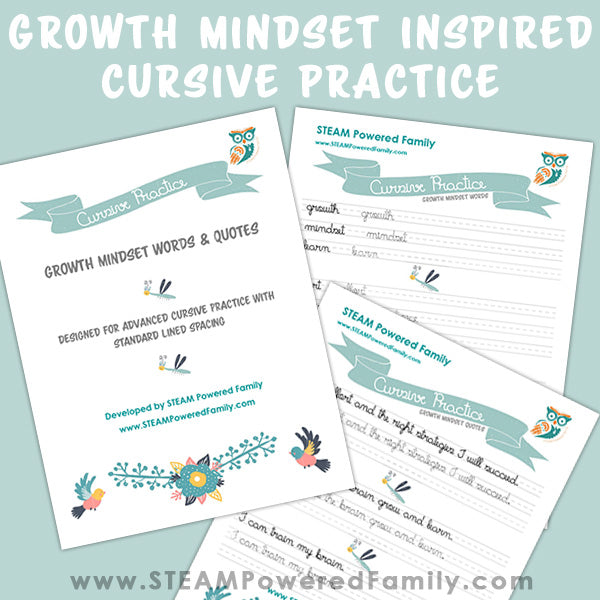 Growth Mindset Cursive Practice Pack