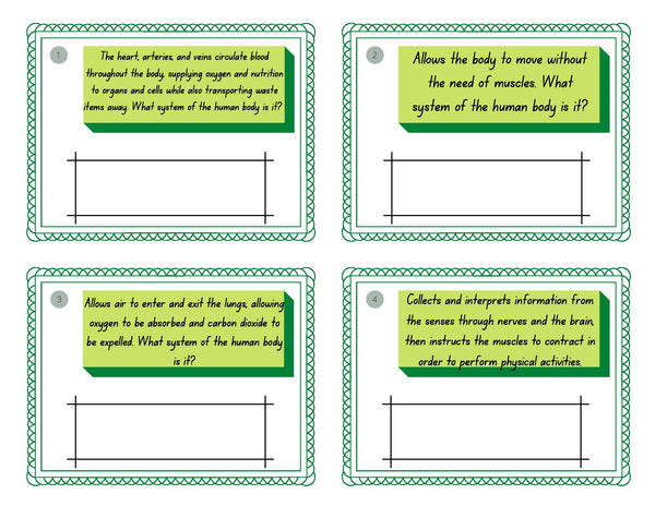 Human Body Systems Task Cards
