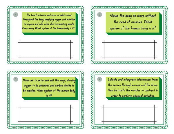 Human Body Systems Task Cards